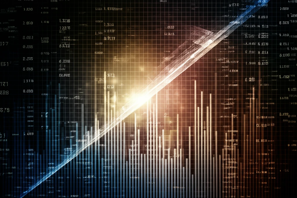 Abstract illustration of intersecting data lines forming an economic chart.