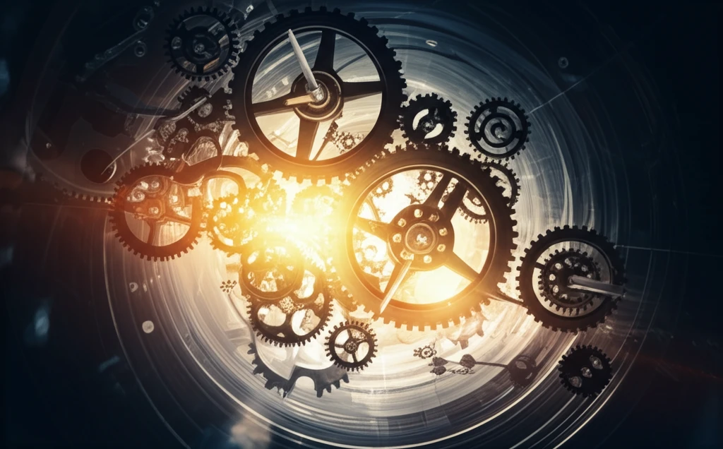 Interconnected gears symbolizing economic balance.