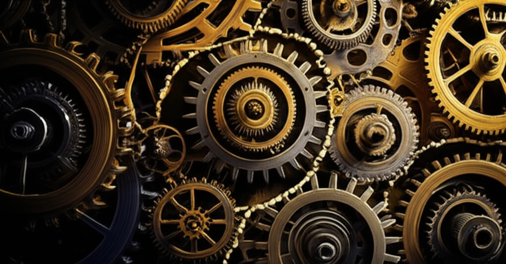 Interconnected gears with a shrinking circle symbolizing strategic interactions and economic challenges.