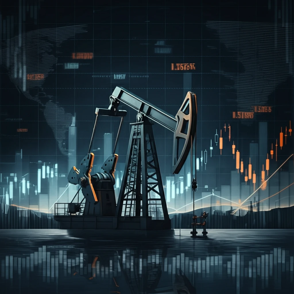 Oil Derrick with Stock Market Charts