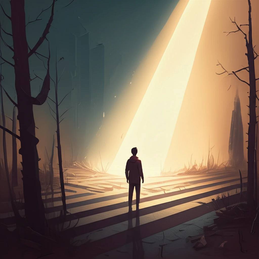 Person at crossroads, illuminated with a deceptive path representing hidden bias.