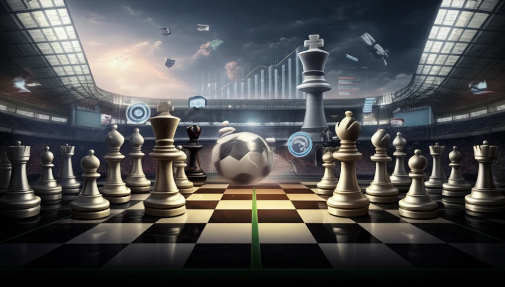 Football stadium transforming into a giant chessboard, representing the shift to Elo-based rankings.