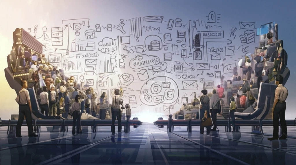 A balanced scale symbolizing fair competition in a futuristic arena.