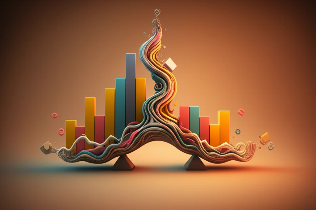 Balancing scale transforming into a line graph, representing AutoDML simplification.