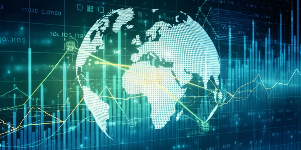 Global market map with glowing lines representing Structured-POET model.