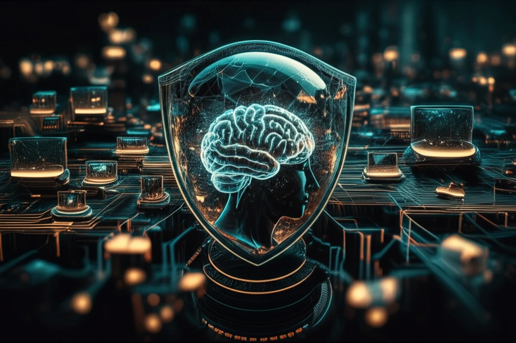 A network of interconnected devices collaborating on AI learning while maintaining data privacy.