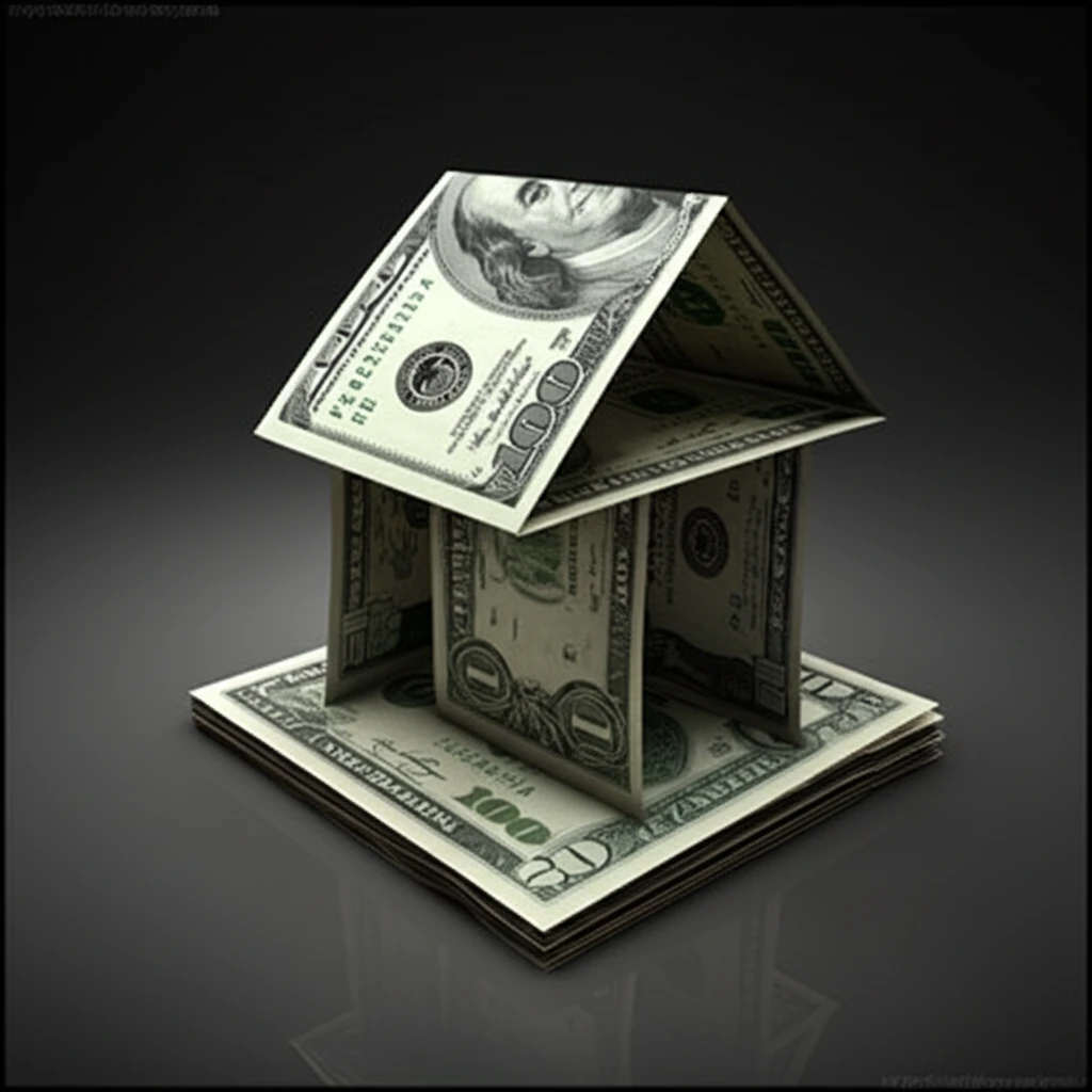 Fragile house of cards made of money representing the fractional reserve banking system.