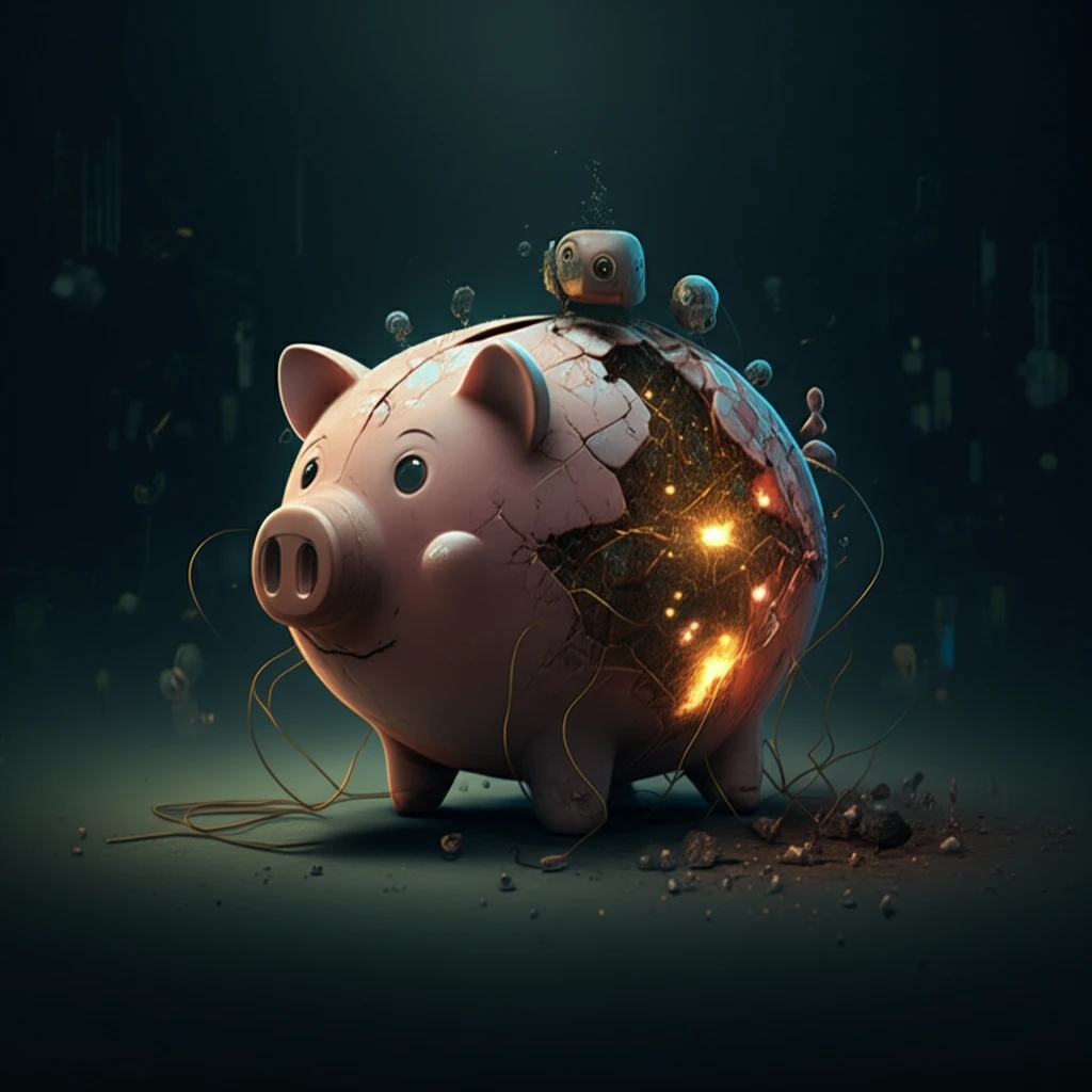 Cracked Piggy Bank Repaired with Golden Threads