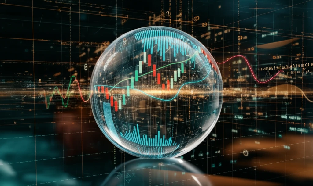 Crystal ball reflecting stock market charts and quantile regression lines