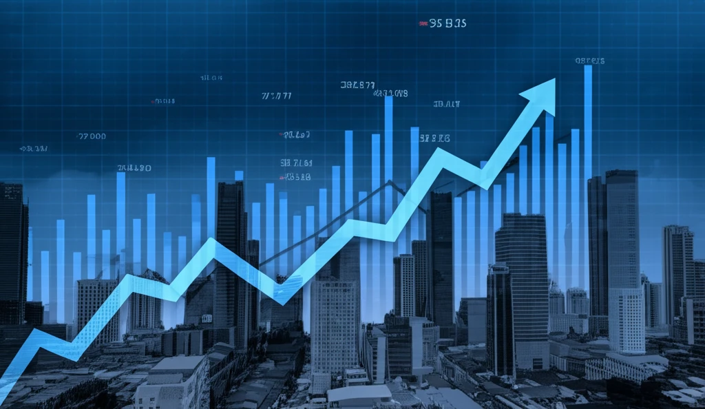 City skyline merging into an economic growth graph.