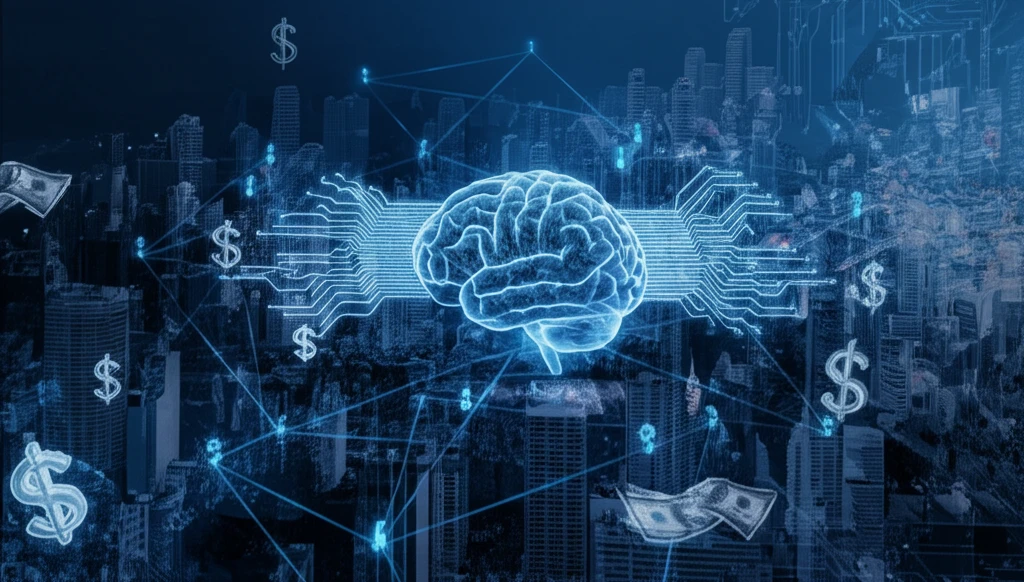 AI brain processing data streams for advertising optimization.