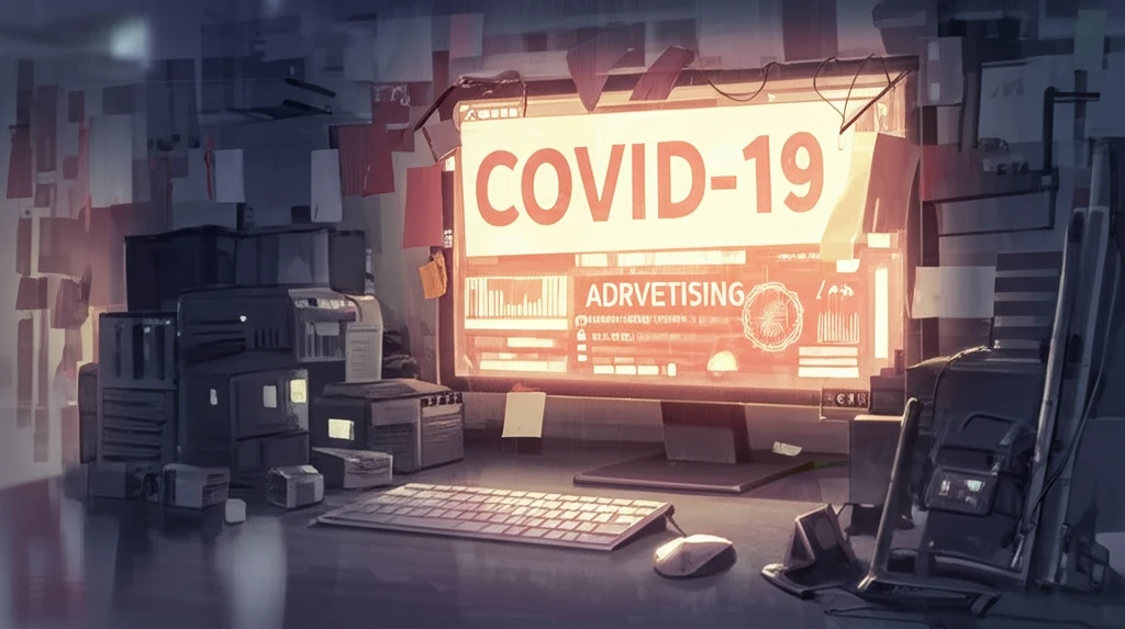 Small shop illuminated by a computer screen during the pandemic, symbolizing the role of online advertising.