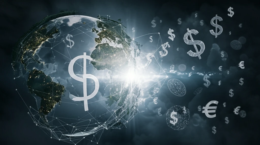 Interconnected ecosystems forming a global tapestry with economic symbols.