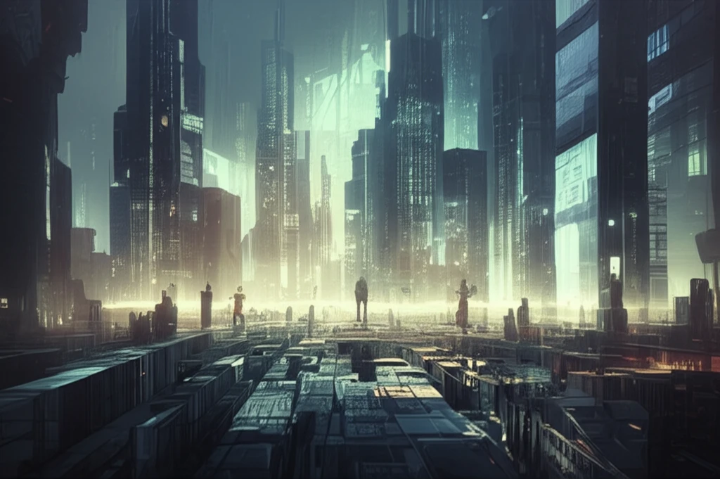 AI transforming a cityscape, representing the changing job market.