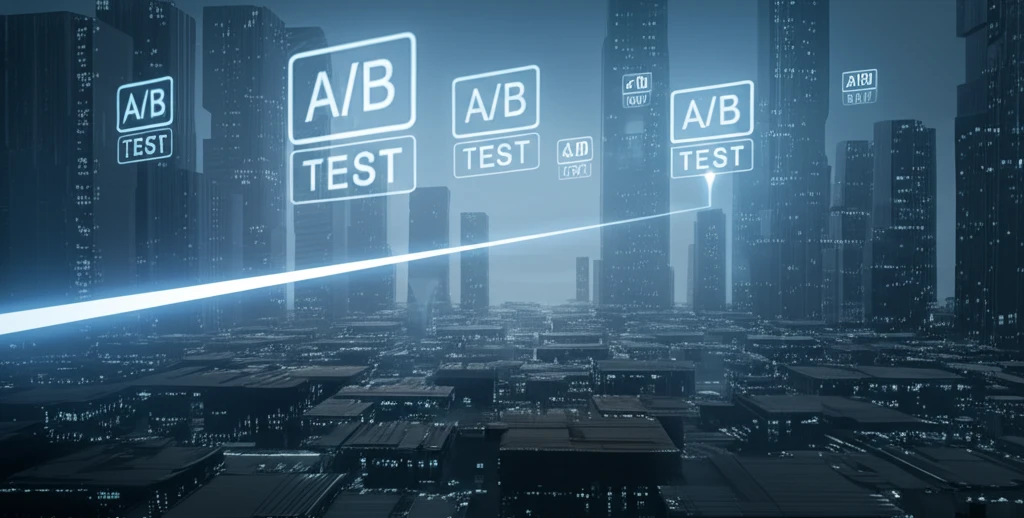Futuristic cityscape symbolizing long-term A/B testing impacts.