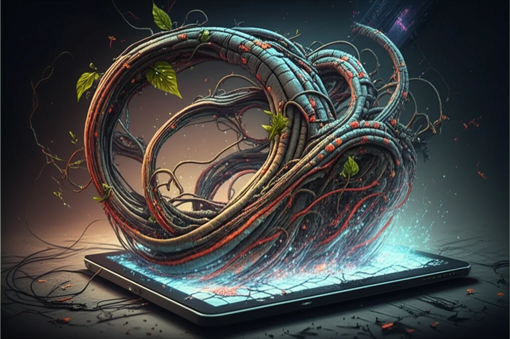 Entangled regression curves growing out of a cracked data tablet, symbolizing flawed data analysis in economic forecasts.