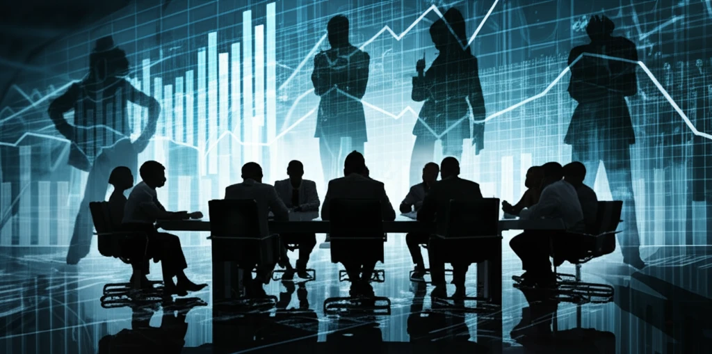 Illustration depicting hidden dissent in FOMC meetings, represented by shadows and abstract patterns.