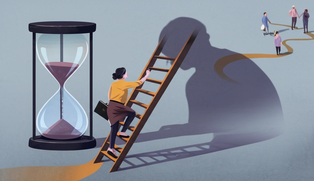 Woman's career path transforming into caregiving, symbolizing the impact of parental health.