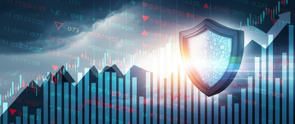 Protective shield around a financial graph, symbolizing robust investment strategies.