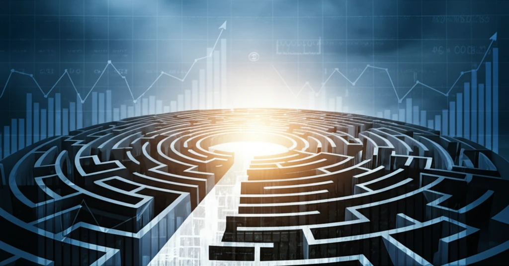 Financial risk labyrinth with a guiding compass