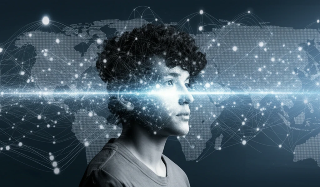 Digital illustration of a connected mind on a map, representing transferable mental health models.