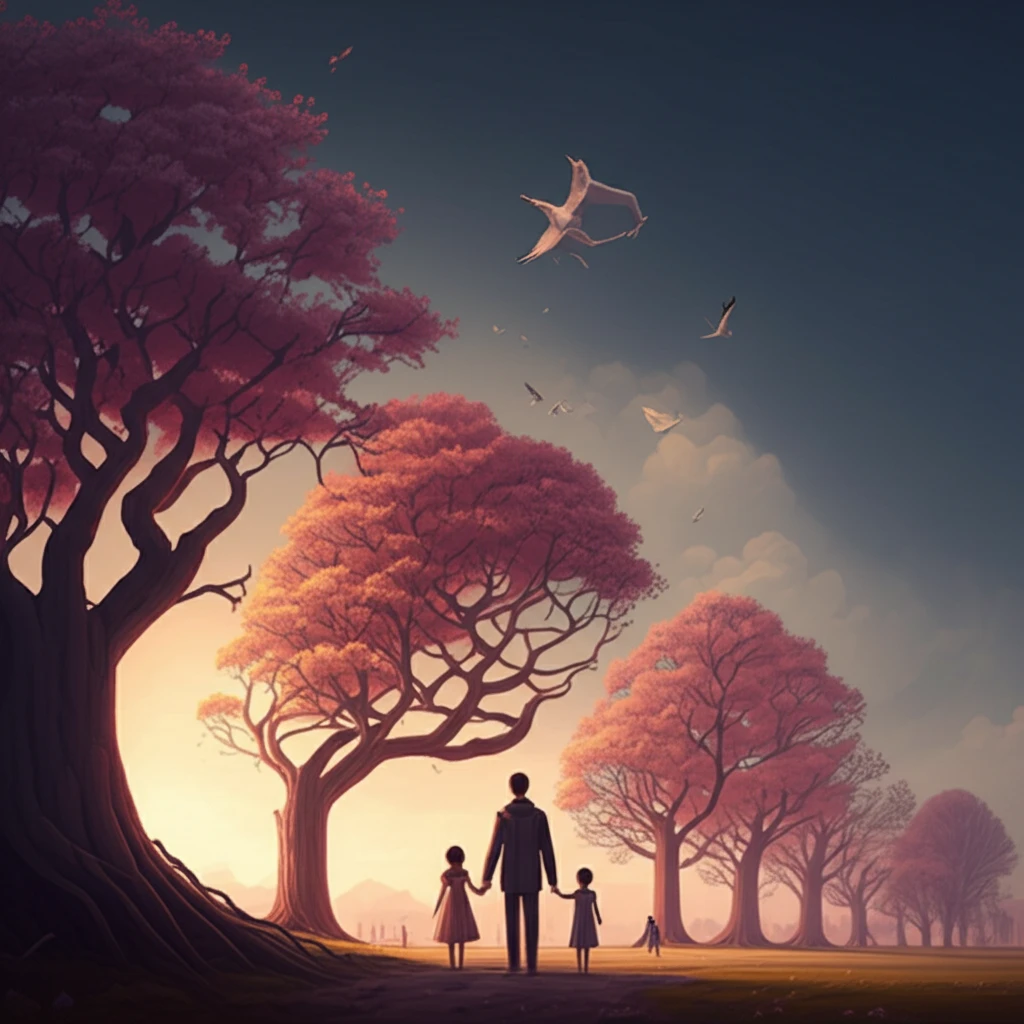 Surreal family tree representing intergenerational mobility.