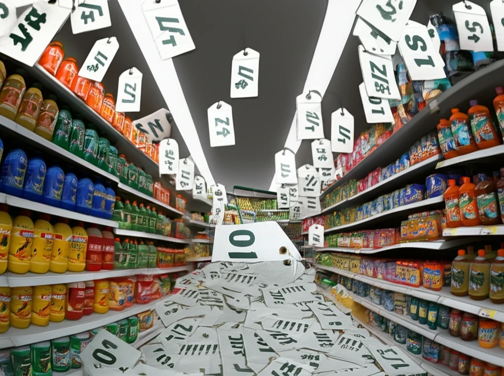 Simplified shopping aisle with easy-to-understand price tags.