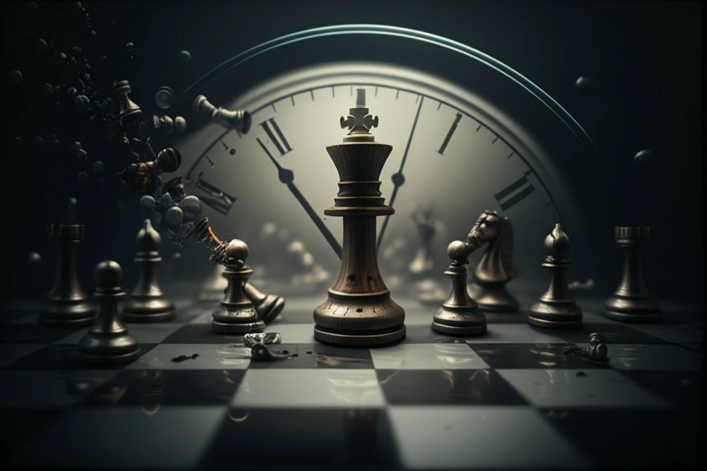 Chess pieces disappearing in a game, representing attrition.