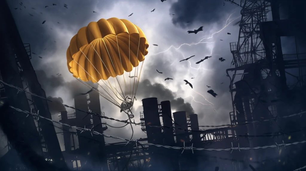 Golden parachute tangled in barbed wire