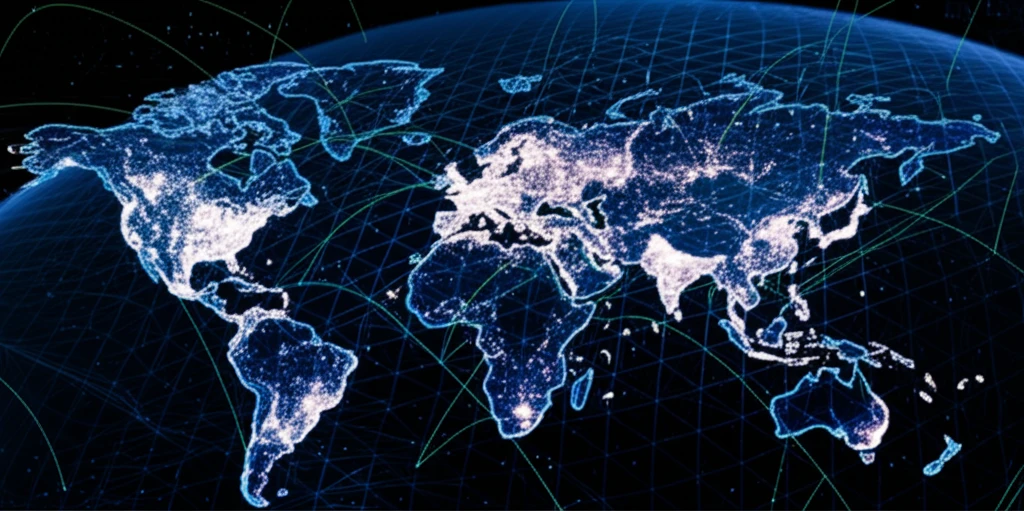 World map with continents illuminated by varying intensities of light, symbolizing weighted climate data.