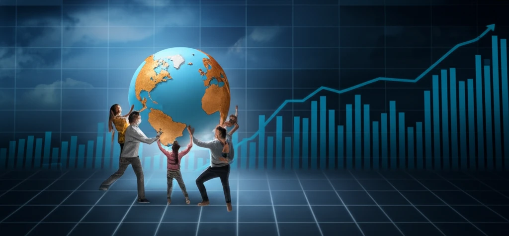 A precarious globe balanced on interest rate graphs, representing the challenges of climate finance.
