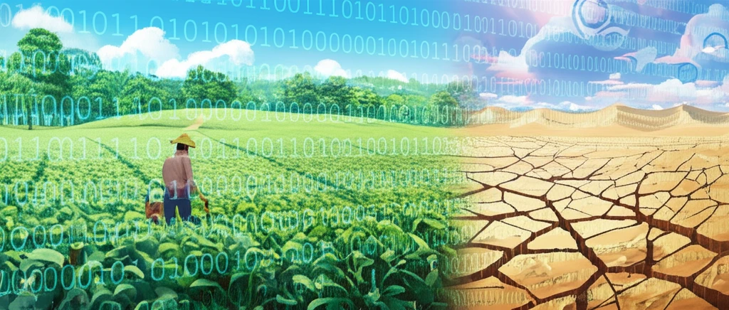 A split landscape showcasing the transformative impact of sustainable farming practices, blending lush fields with arid terrain.