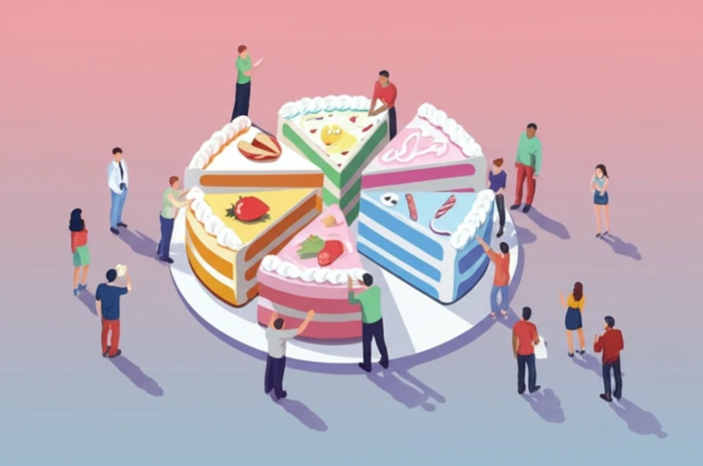 A diverse group happily receiving uniquely decorated cake slices.