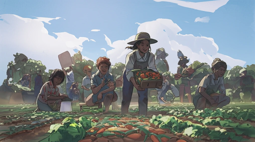 Community Supported Agriculture harvest with diverse people.