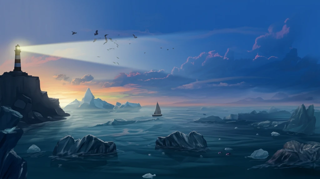 Surreal illustration of a repo market with hidden icebergs representing gap risk.