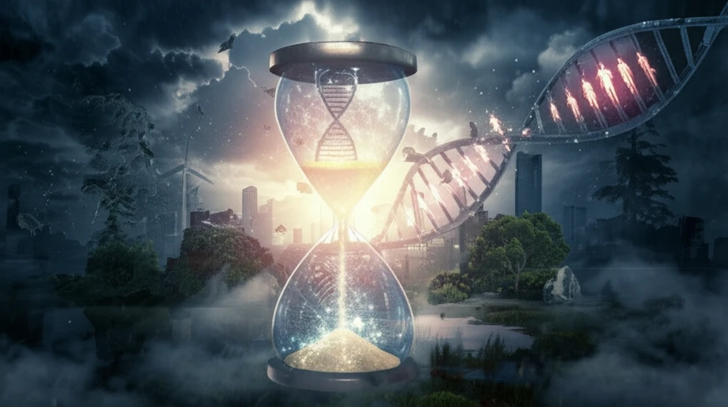 Hourglass transforming into people, symbolizing longevity forecasting.