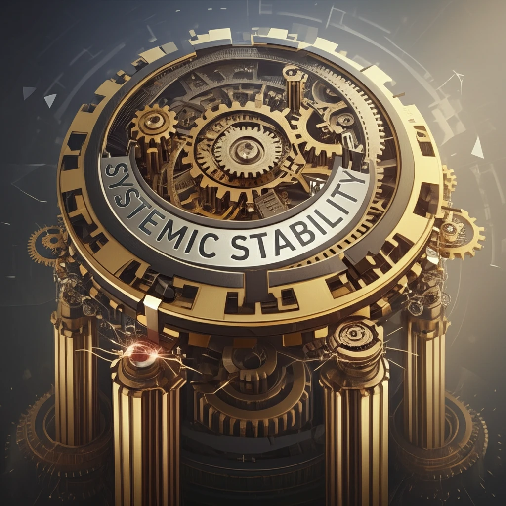 Interconnected gears representing financial systems, with a central gear symbolizing systemic stability.