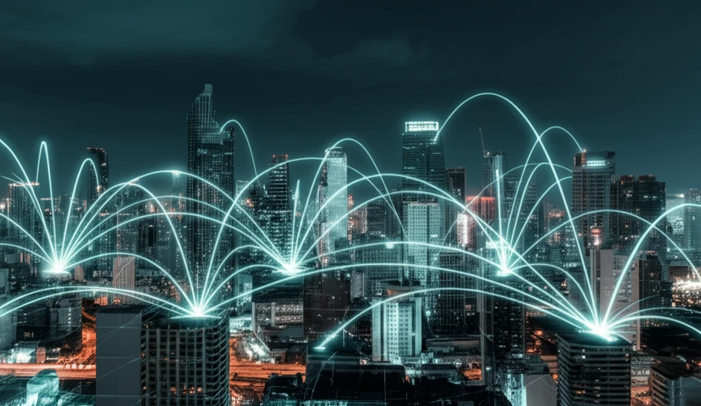 Heat map over a cityscape symbolizing financial data analysis.
