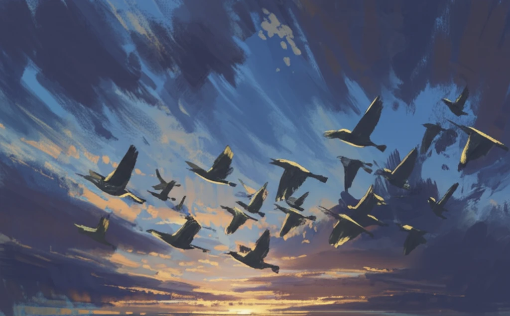 Flock of birds symbolizing investors following a leader.