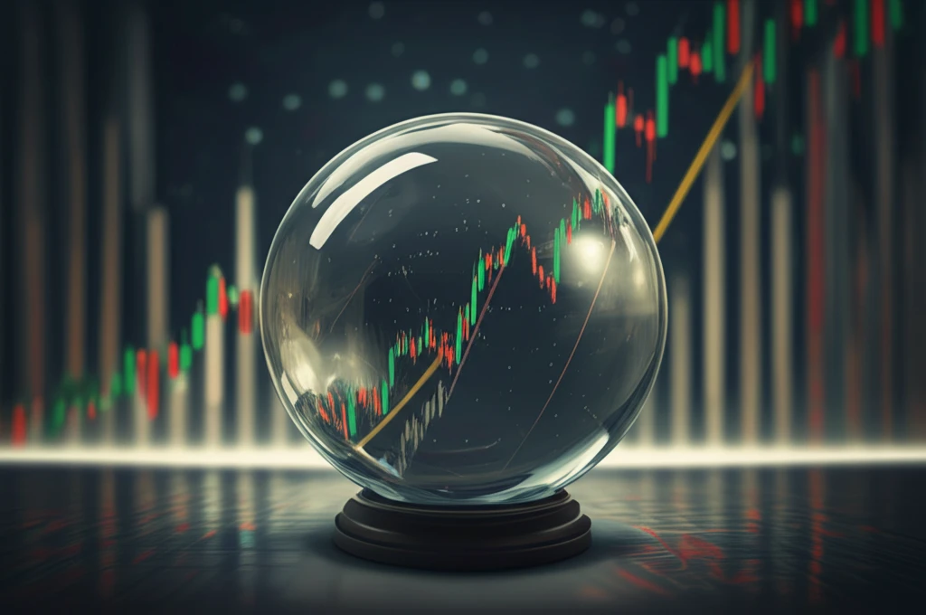 Stock market chart transforming into a crystal ball