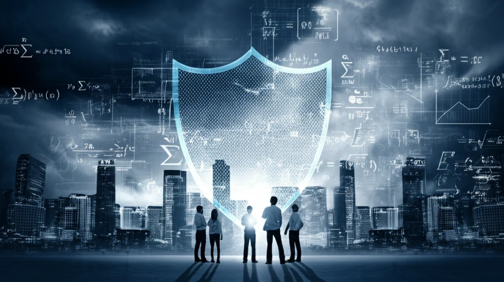 Shielding Investments: A city protected by a mathematical shield.