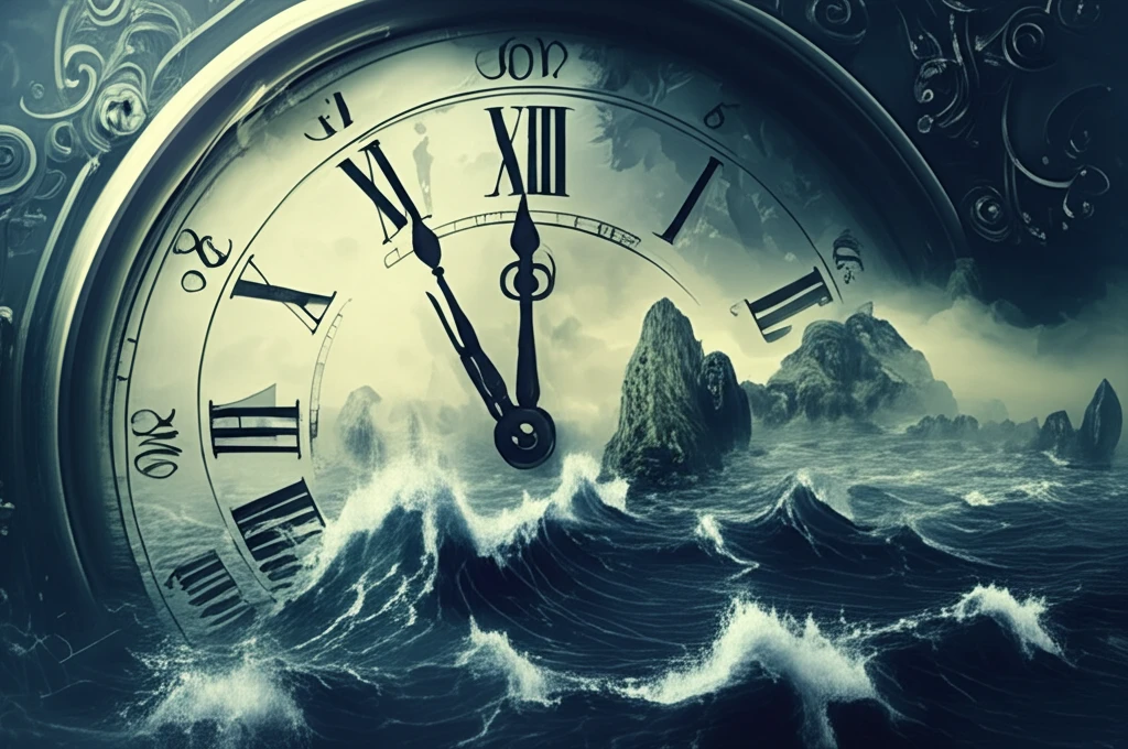 Clock face merging with a landscape symbolizing investment time horizon and growth.