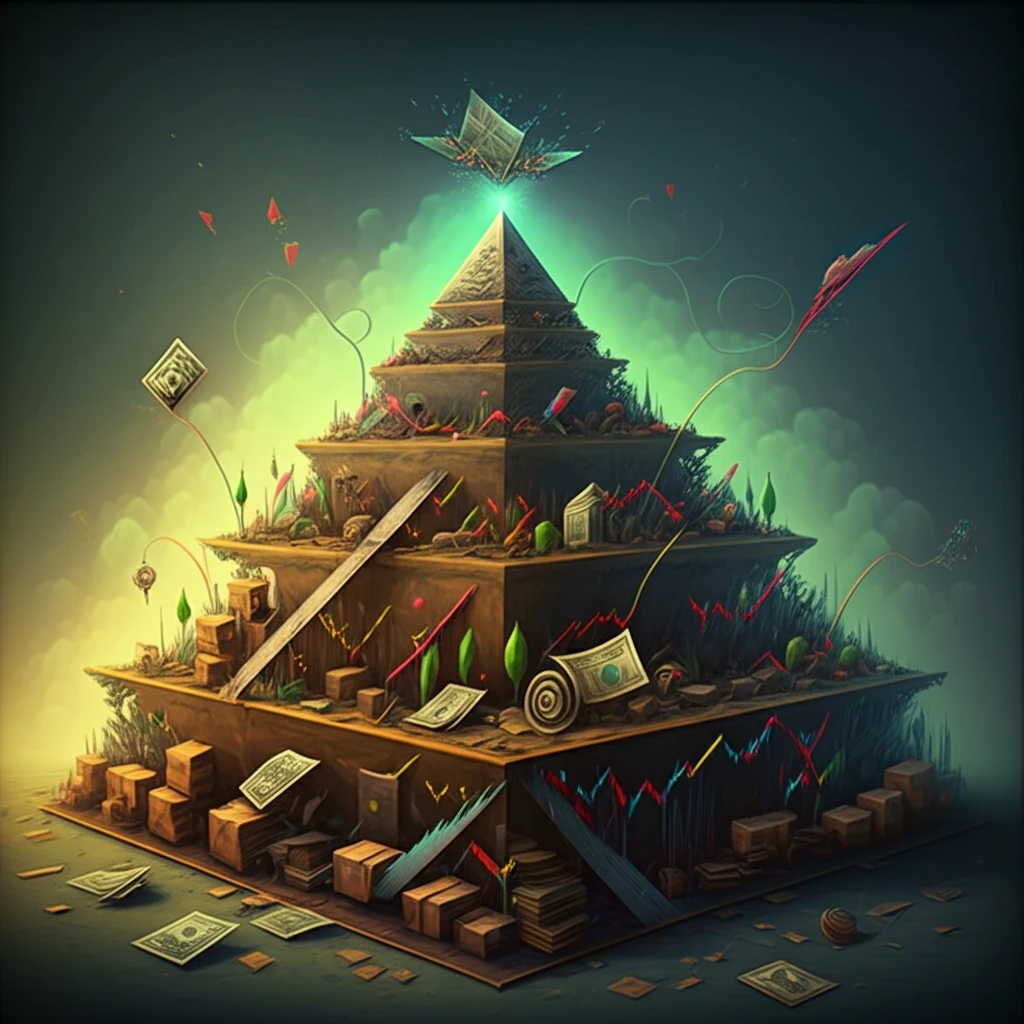Multi-layered pyramid representing levels of influence in financial markets.