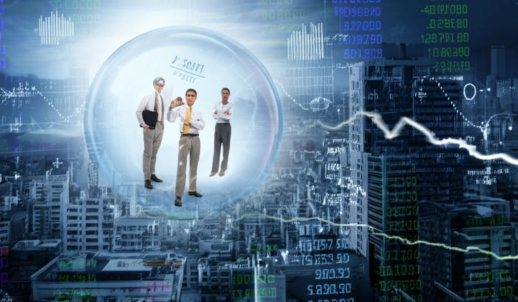 Surreal cityscape of financial charts, protected by a bubble.