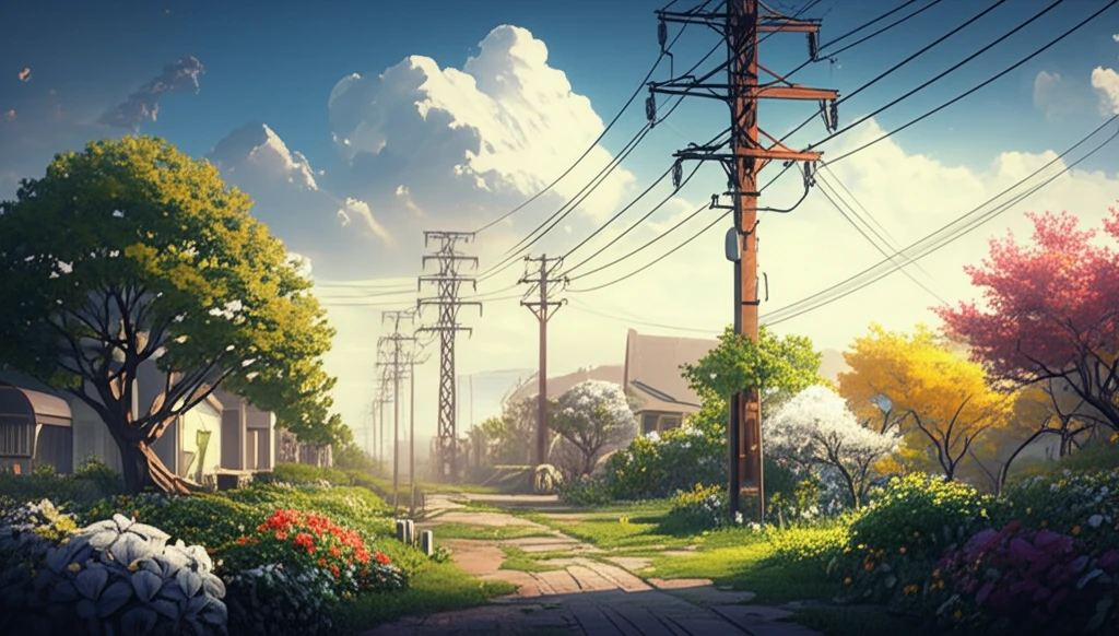 Electrical grid transforming into a blooming garden, symbolizing fair energy regulation.