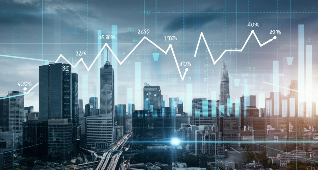 Interconnected city skyline and economic network