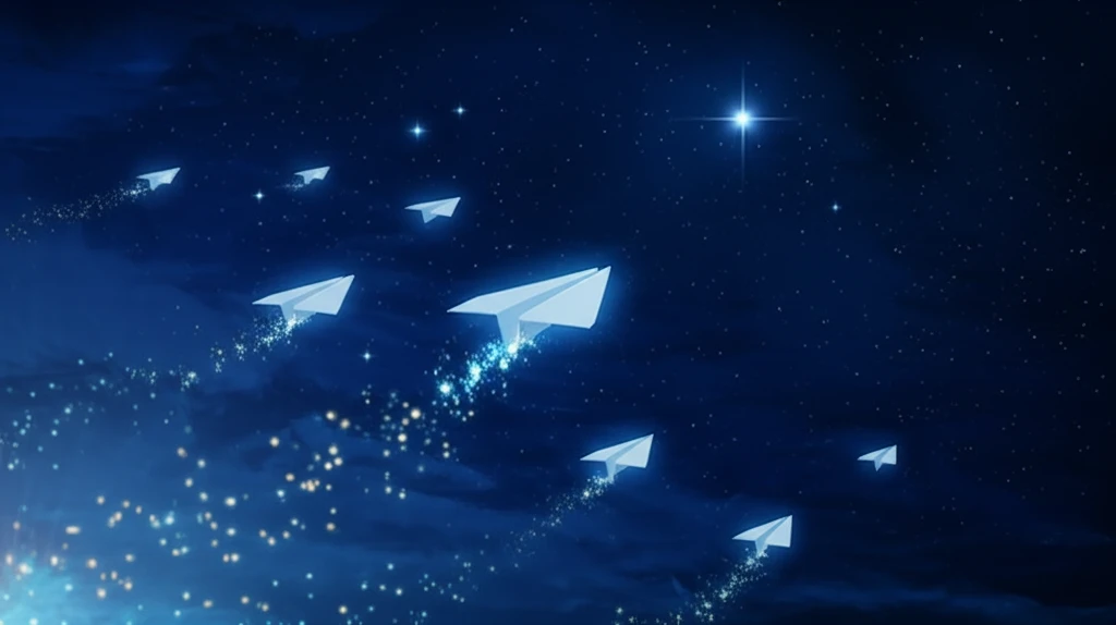 Paper airplanes soaring through a star-filled sky, symbolizing affordable holiday travel.