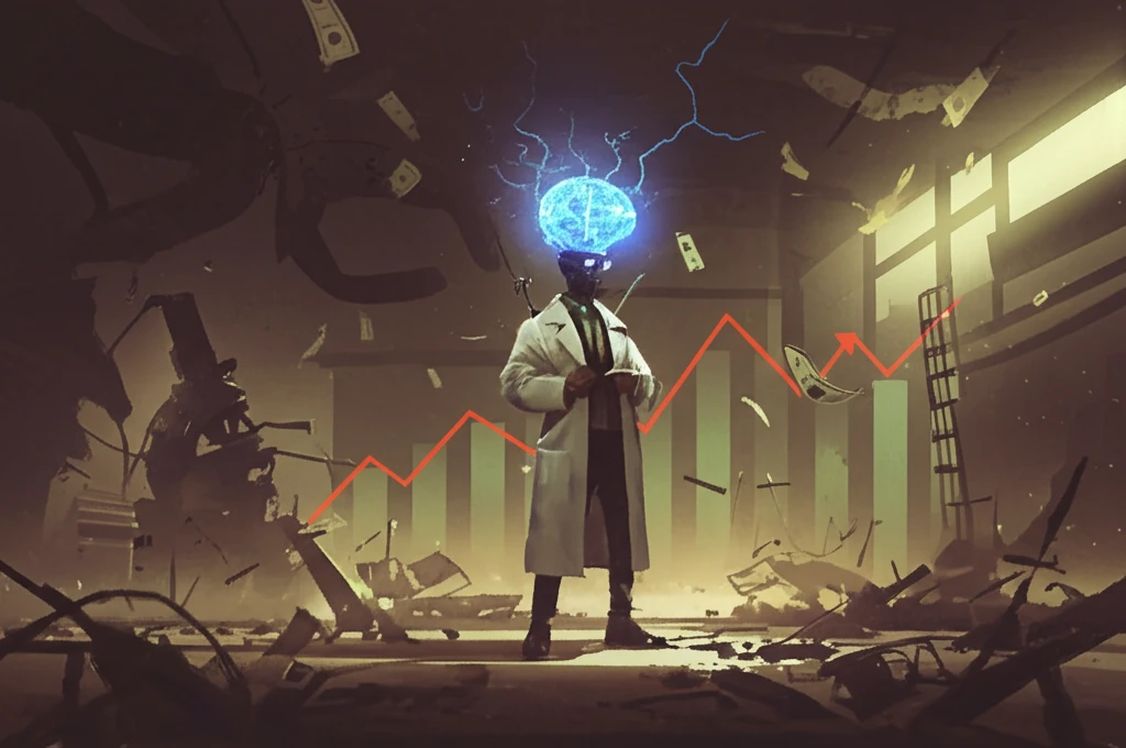 A surreal illustration depicting a scientist's brain drain due to research funding issues.