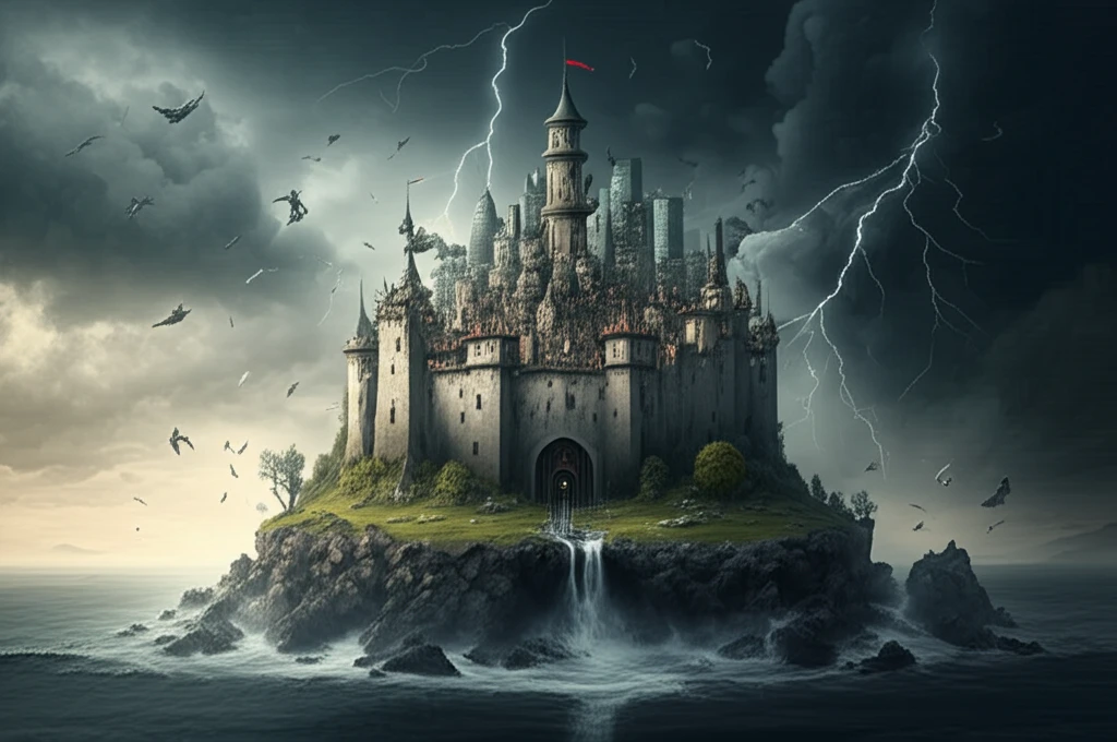 A fortified castle made of stock charts symbolizes financial risk management.
