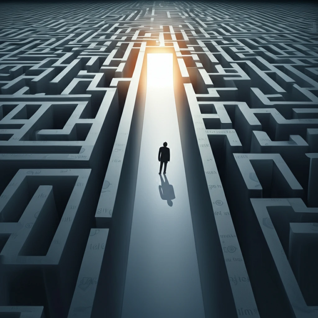 A surreal maze of insurance policies leading to optimal coverage.